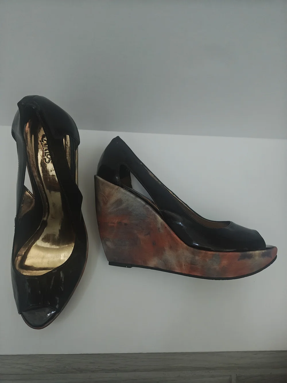 Black & Orange Wedge Peep-Toe Womens Shoe